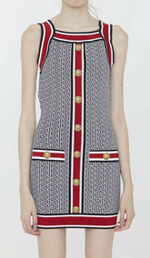 ÄRMELLOSES MINIKLEID AUS STRICK IN MEHRFARBIG